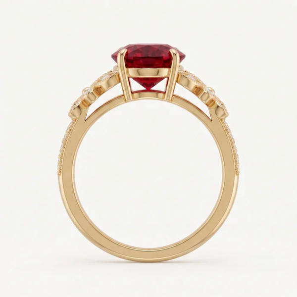 Oval Crimson Ruby Enchanted Blossom Botanical Ring