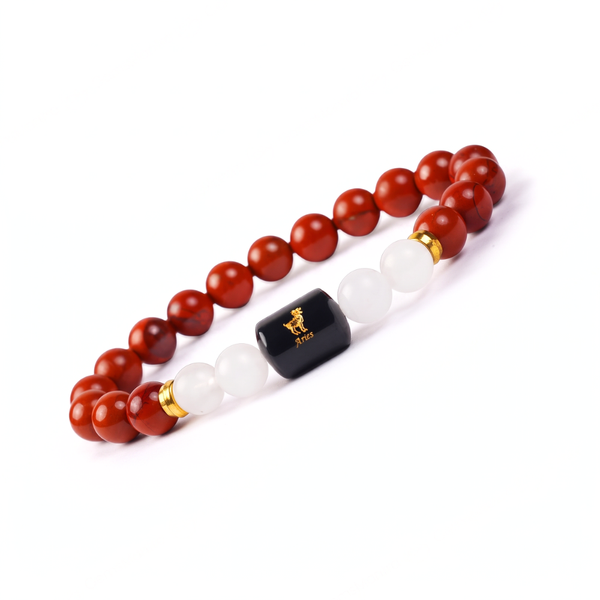 Aries Zodiac Mesh Rashi Bracelet with Red Jasper & Moonstone