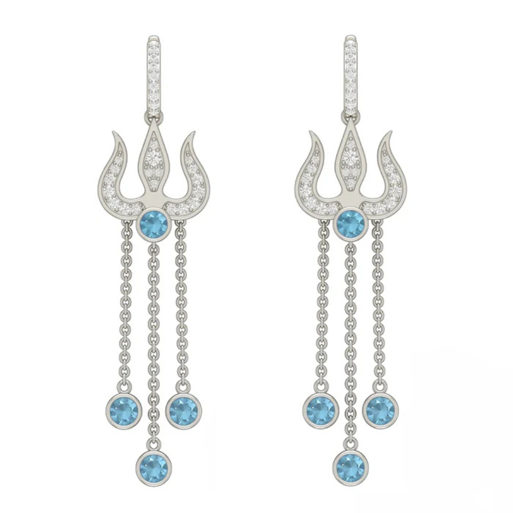 Trident Motif Moissanite Drop Earrings – 925 Silver