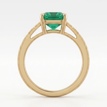 Emerald Cut Zambian Emerald Vintage Scroll Solitaire Ring