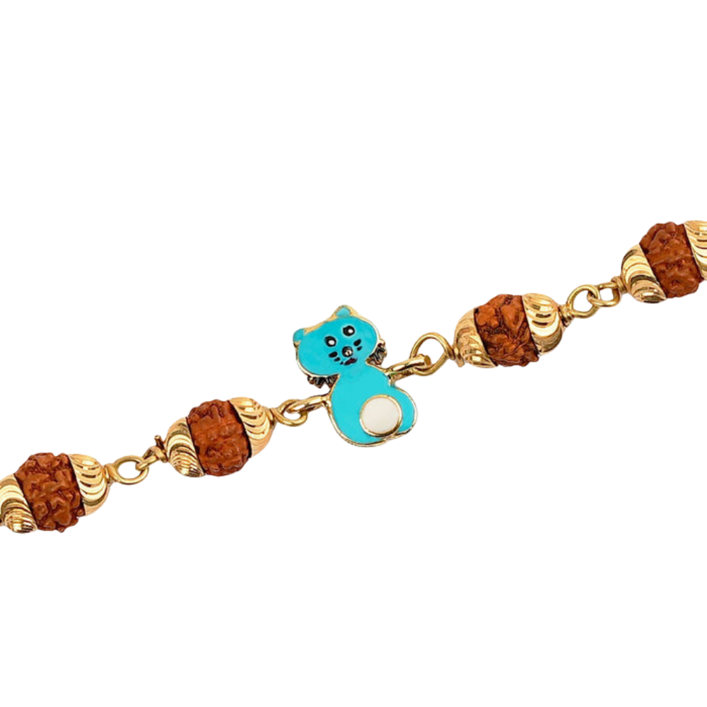 Original 5 Mukhi Rudraksha Gold Kitty Bracelet for Kids