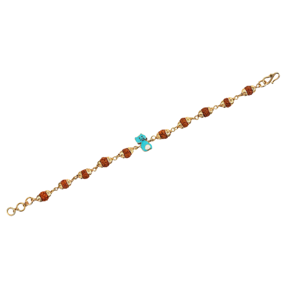 Original 5 Mukhi Rudraksha Gold Kitty Bracelet for Kids Secondary image