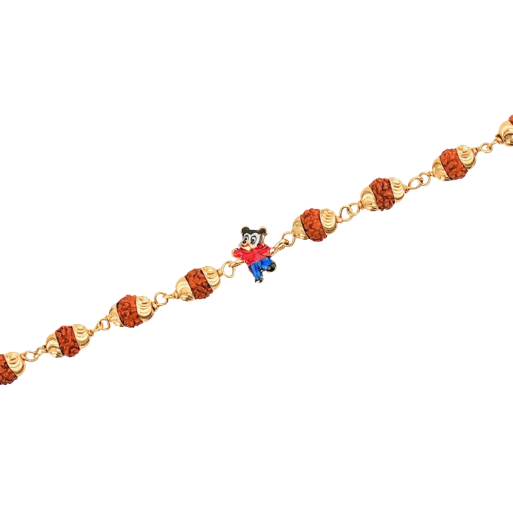 Original 5 Mukhi Rudraksha Gold Mickey Mouse Bracelet for Kids