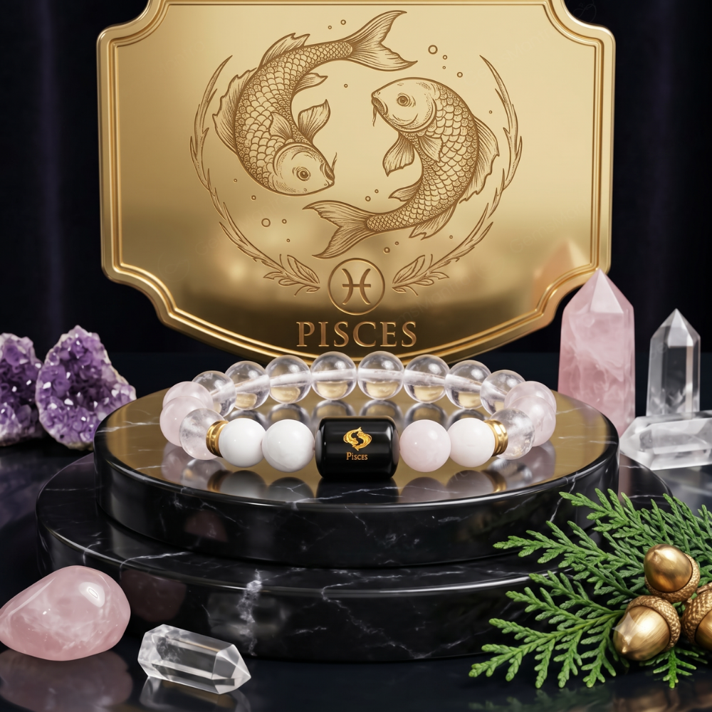 Pisces Zodiac Meen Rashi Bracelet with Clear Quartz & Moonstone