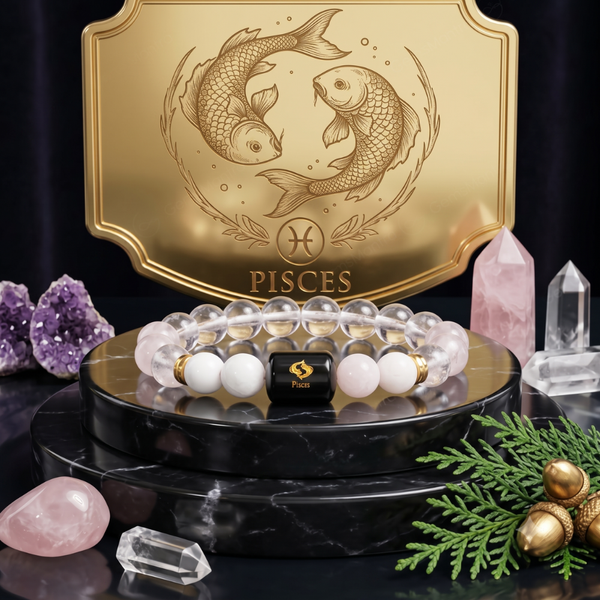 Pisces Zodiac Meen Rashi Bracelet with Clear Quartz & Moonstone