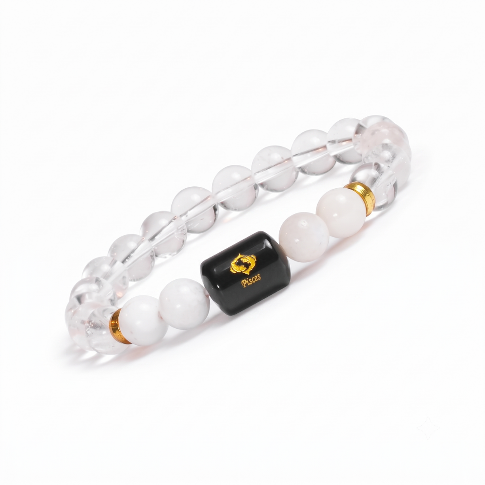 Pisces Zodiac Meen Rashi Bracelet with Clear Quartz & Moonstone Secondary image