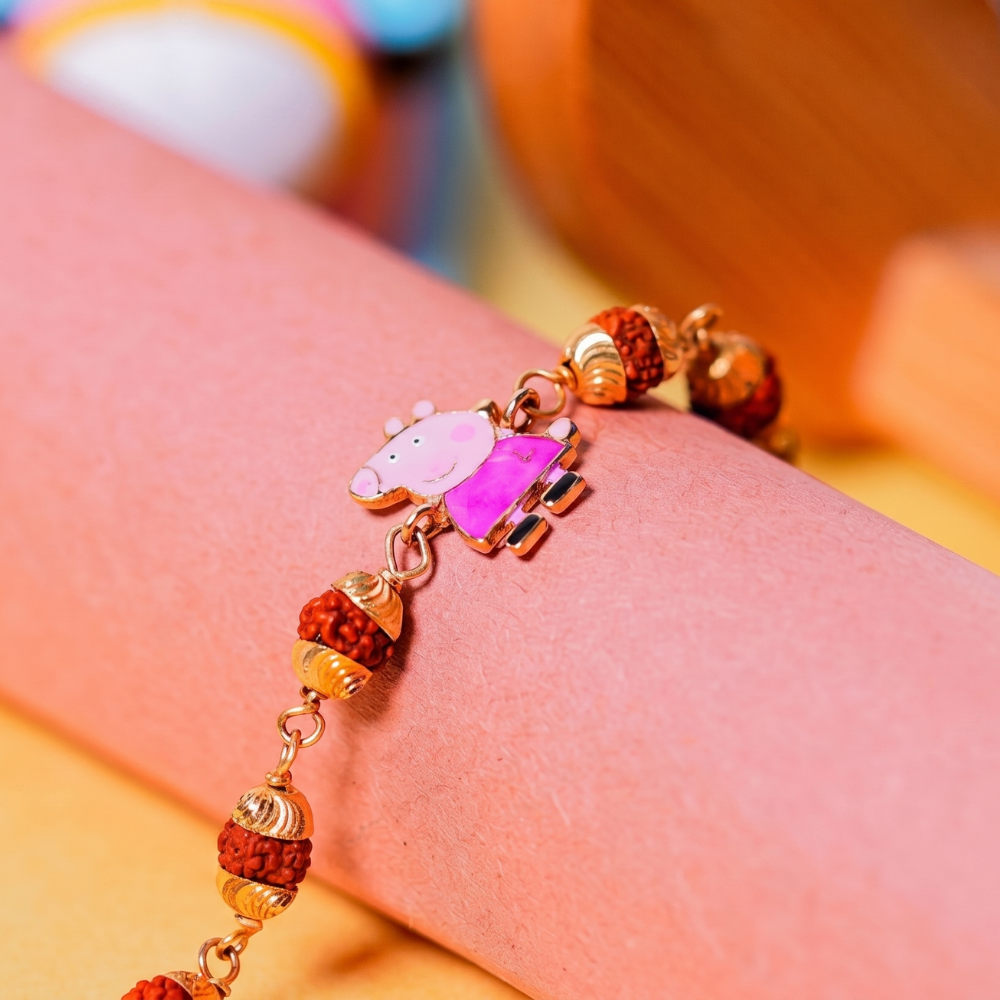 Original 5 Mukhi Rudraksha Gold Piggy Bracelet for Kids Main image