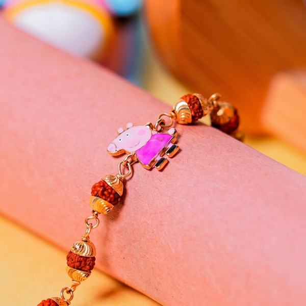Original 5 Mukhi Rudraksha Gold Piggy Bracelet for Kids