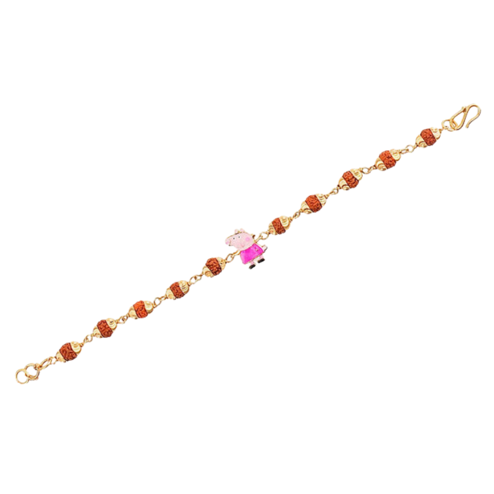 Original 5 Mukhi Rudraksha Gold Piggy Bracelet for Kids Secondary image