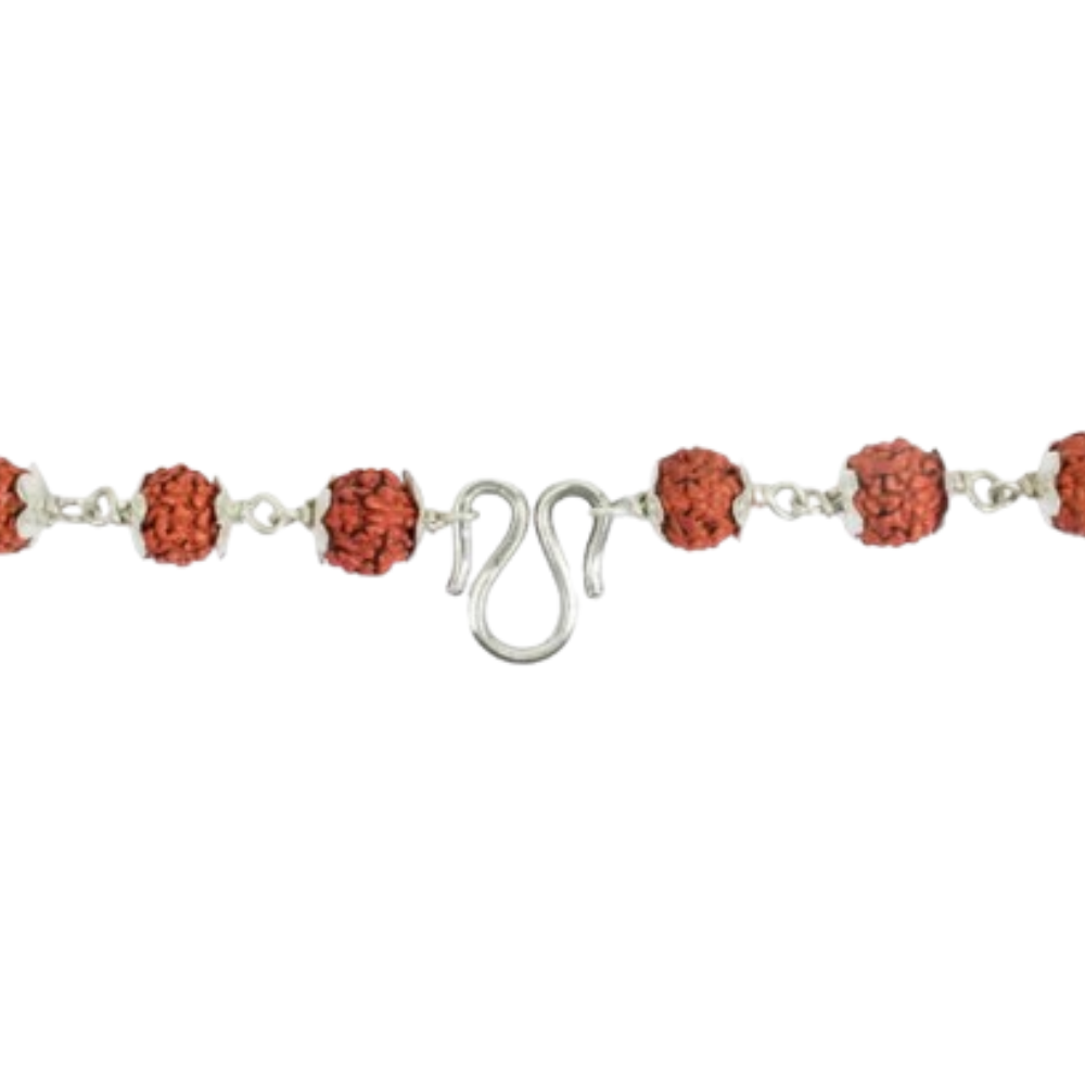 5 Mukhi Silver Rudraksha Mala - with Natural Gauri-Shankar Rudraksha Pendant