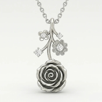 Sculpted Rose Floral Moissanite Pendant – 925 Silver