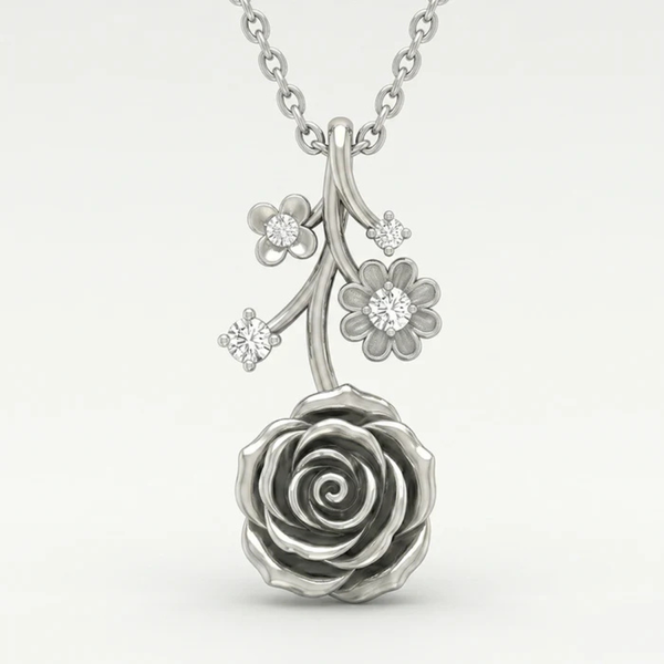 Sculpted Rose Floral Moissanite Pendant – 925 Silver