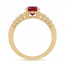 Oval Crimson Ruby Tiered Channel Set Ribbed Band Ring