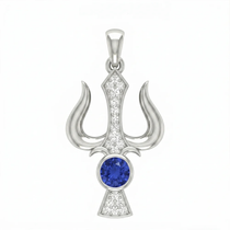 Trident Motif Blue Crystal Moissanite Pendant – 925 Silver