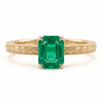Emerald Cut Zambian Emerald Vintage Scroll Solitaire Ring