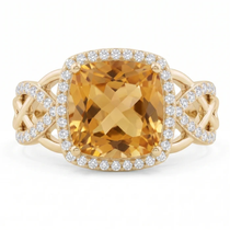 Cushion Honey Citrine Intertwined Celtic Infinity Halo Ring