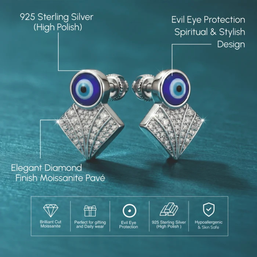 Evil Eye Drop Silver Earrings – for Women