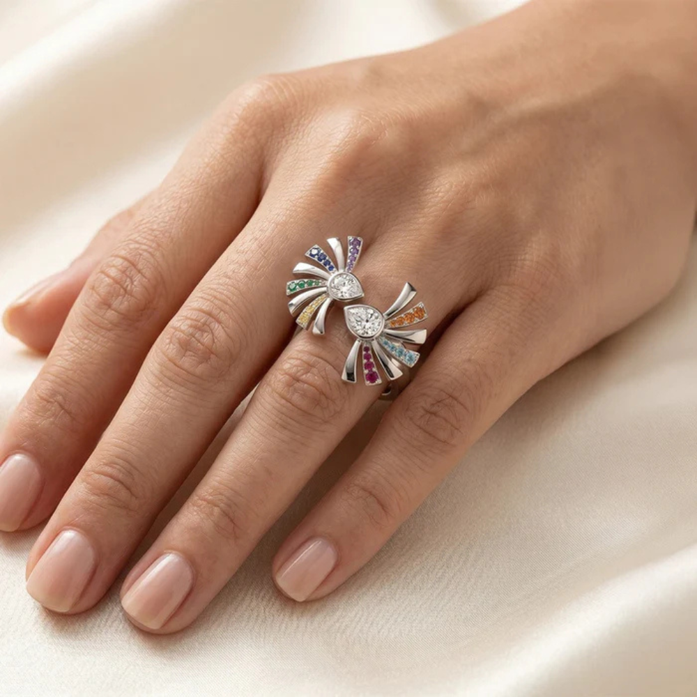 Multicolor Palm Tree Silver Ring