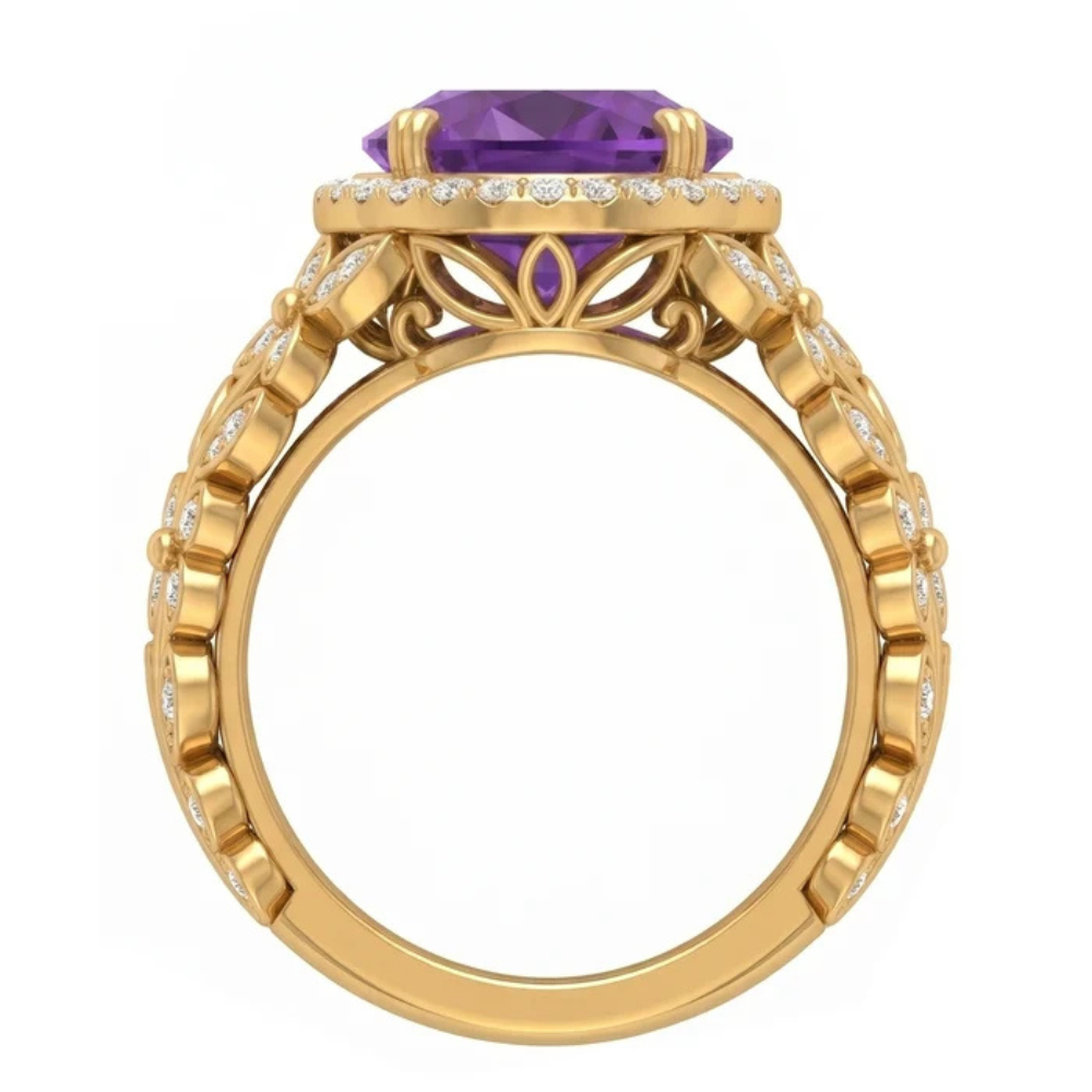 Oval Imperial Amethyst Enchanted Laurel Wide Band Halo Ring