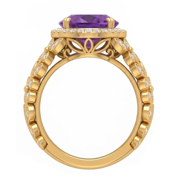 Oval Imperial Amethyst Enchanted Laurel Wide Band Halo Ring