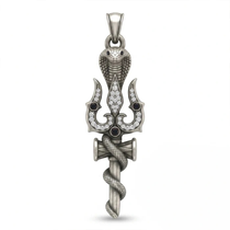 Spiritual Trident and Cobra Serpent Moissanite Pendant – 925 Silver
