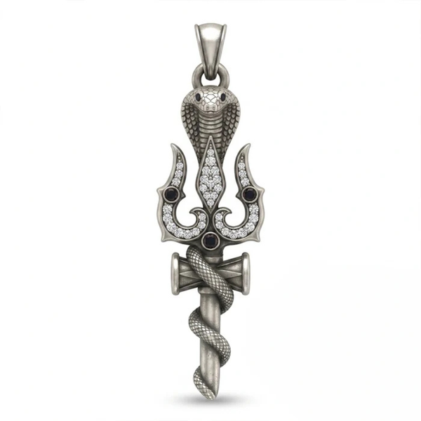 Spiritual Trident and Cobra Serpent Moissanite Pendant – 925 Silver