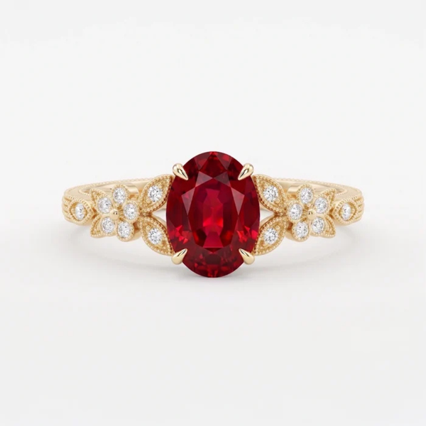 Oval Crimson Ruby Enchanted Blossom Botanical Ring