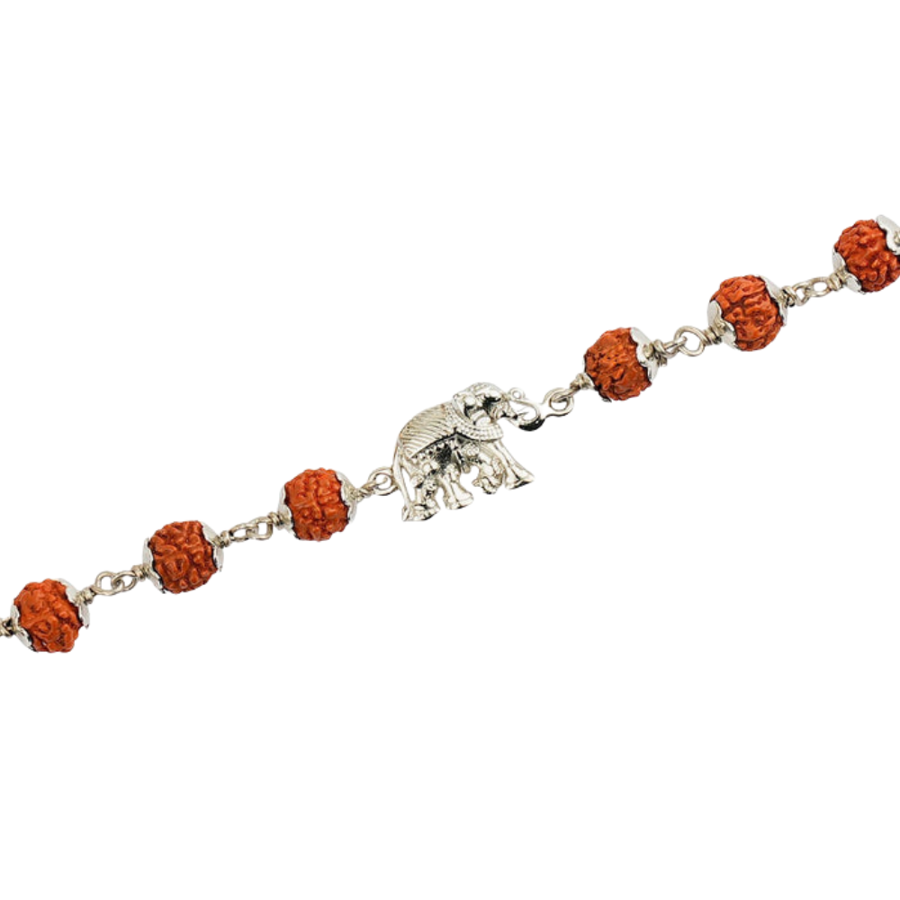 Original 5 Mukhi Rudraksha Silver Elephant Bracelet for Kids - 10 Beads Secondary image