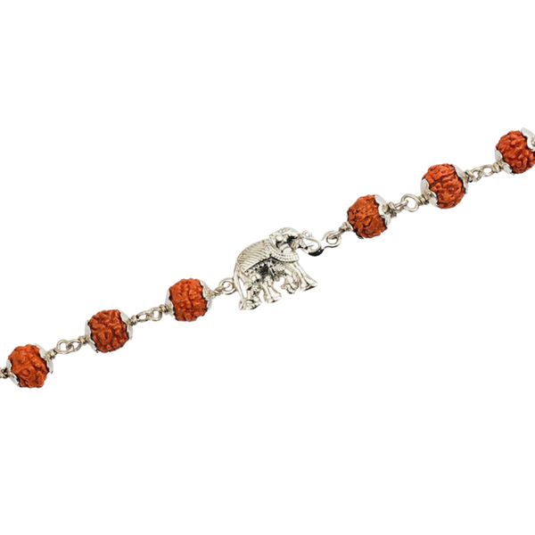 Original 5 Mukhi Rudraksha Silver Elephant Bracelet for Kids - 10 Beads