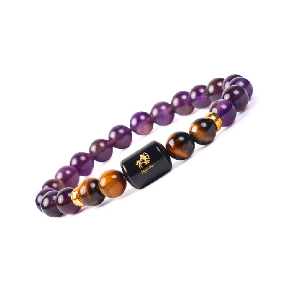 Sagittarius Zodiac Dhanu Rashi Bracelet with Amethyst & Tiger Eye Secondary image