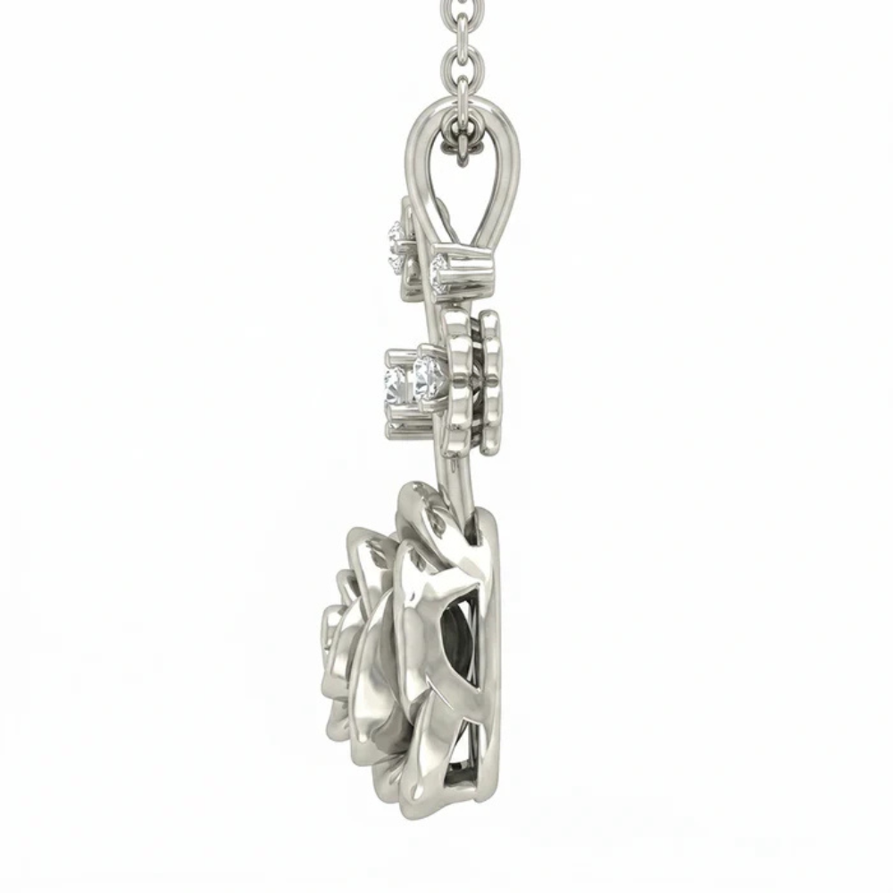 Sculpted Rose Floral Moissanite Pendant – 925 Silver