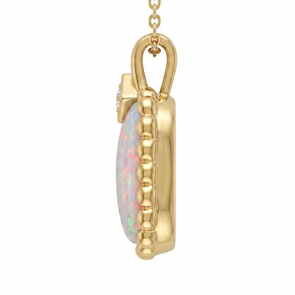 Cushion Opal Pendant with Beaded Chevron Halo