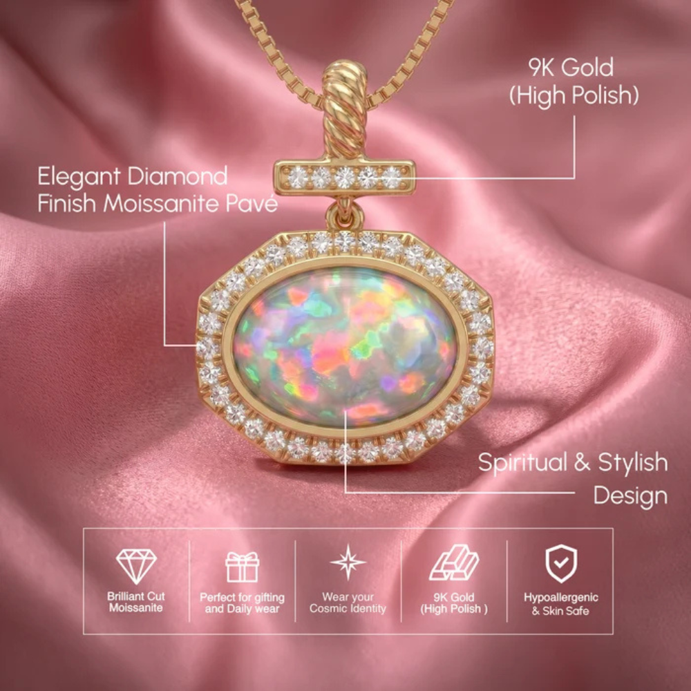 Bezel-Set Cushion Opal Pendant with Diamond Bar and Twisted Bail