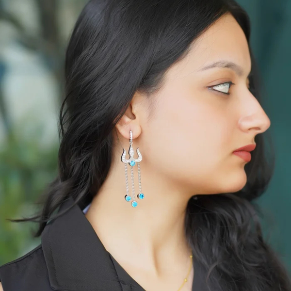 Trident Motif Moissanite Drop Earrings – 925 Silver