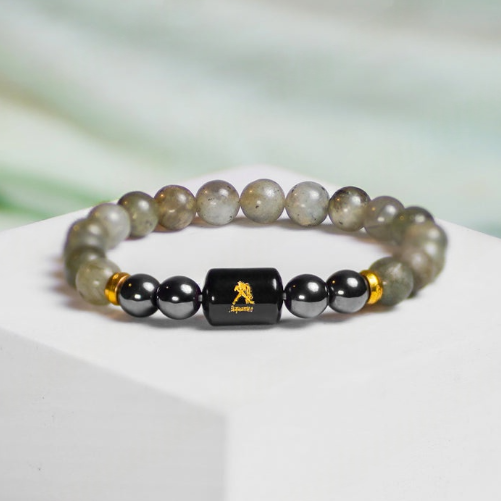 Aquarius Zodiac Kumbh Rashi Bracelet with Labradorite & Hematite