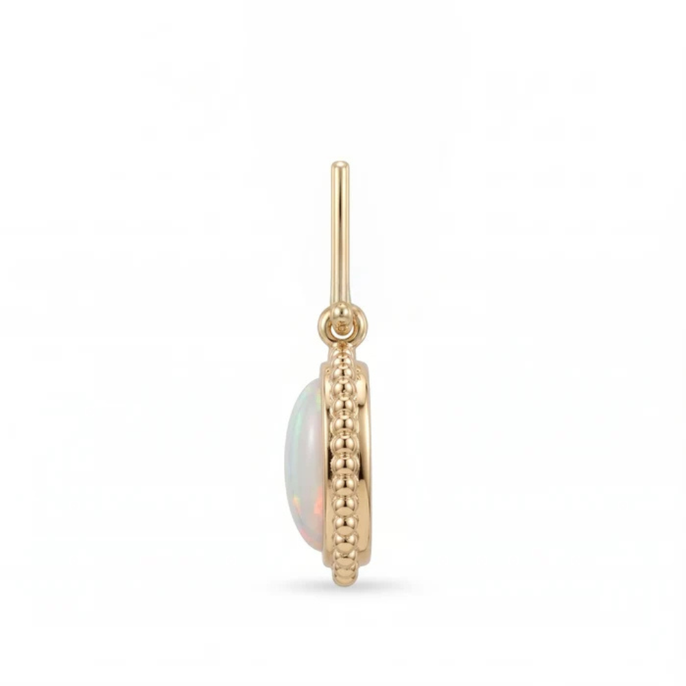 Bezel-Set Oval Opal Pendant with Beaded Border