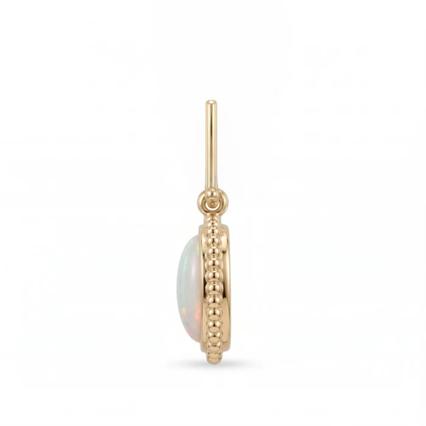 Bezel-Set Oval Opal Pendant with Beaded Border