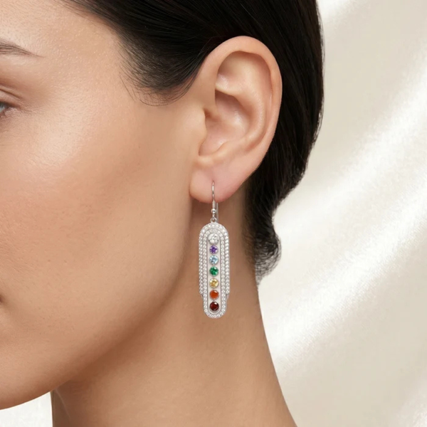 Navratna Drop Silver Earrings – for Women