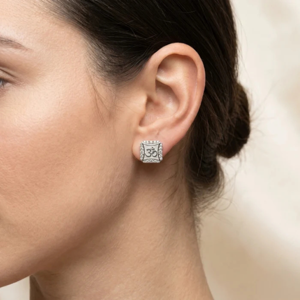 Om Stud Silver Earrings – for Women