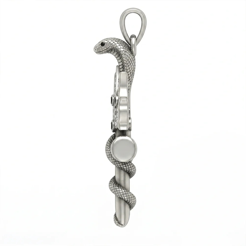 Spiritual Trident and Cobra Serpent Moissanite Pendant – 925 Silver