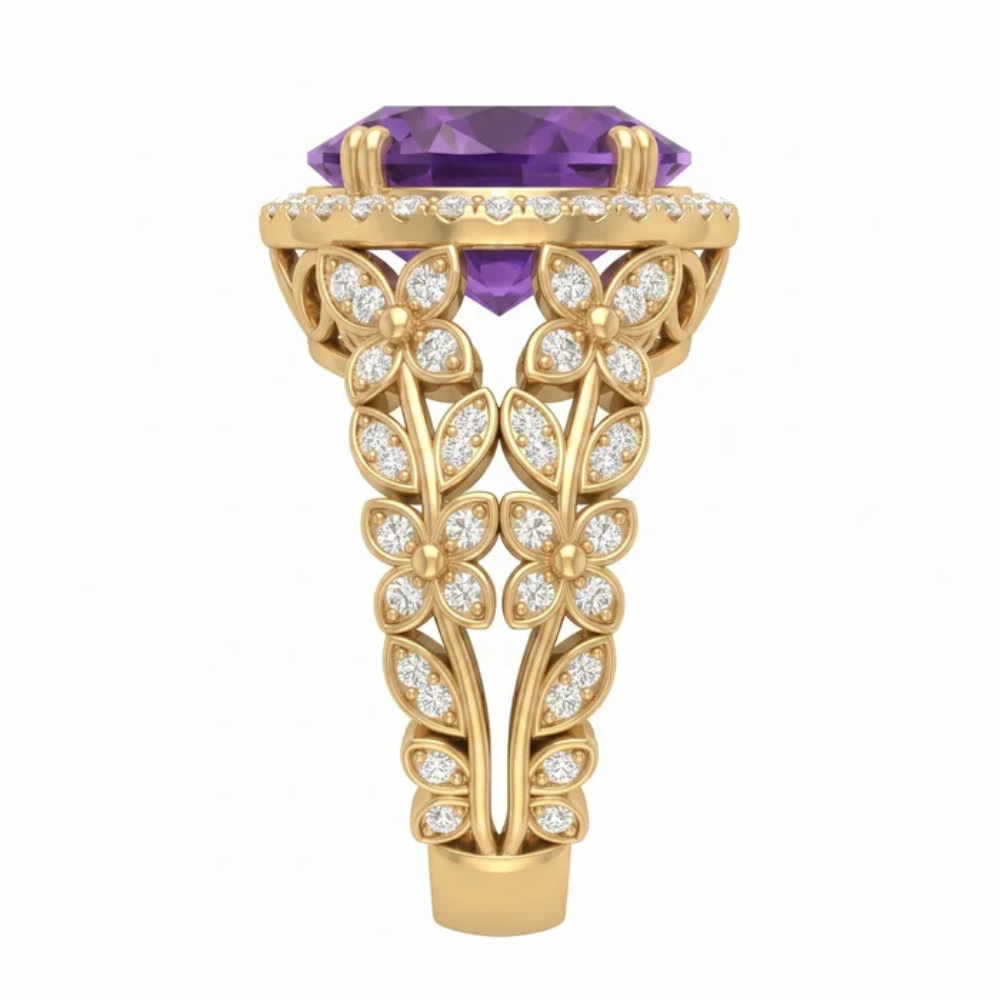 Oval Imperial Amethyst Enchanted Laurel Wide Band Halo Ring
