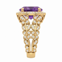 Oval Imperial Amethyst Enchanted Laurel Wide Band Halo Ring