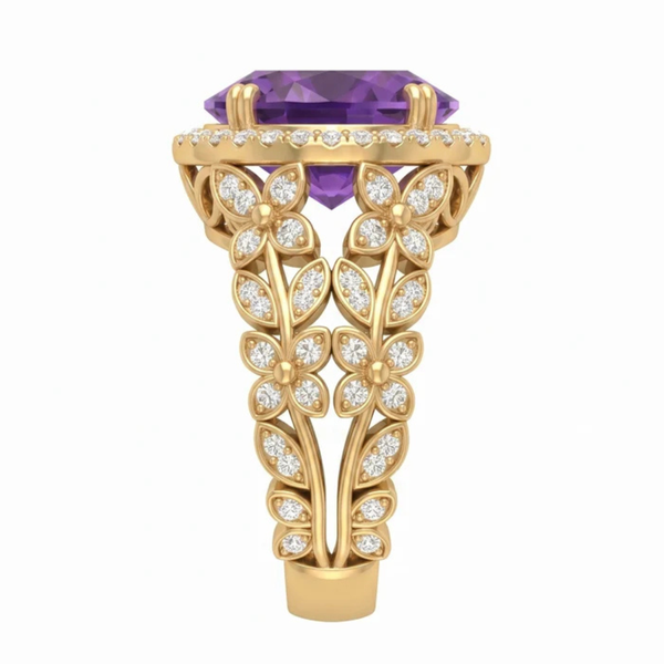 Oval Imperial Amethyst Enchanted Laurel Wide Band Halo Ring