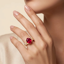 Oval Crimson Ruby Enchanted Blossom Botanical Ring