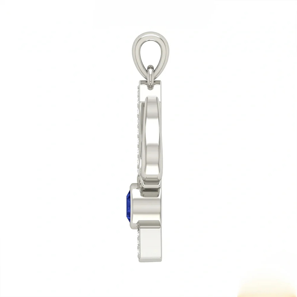 Trident Motif Blue Crystal Moissanite Pendant – 925 Silver