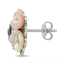 Vintage-Inspired Floral & Cultured Pearl Stud Earrings – 925 Silver