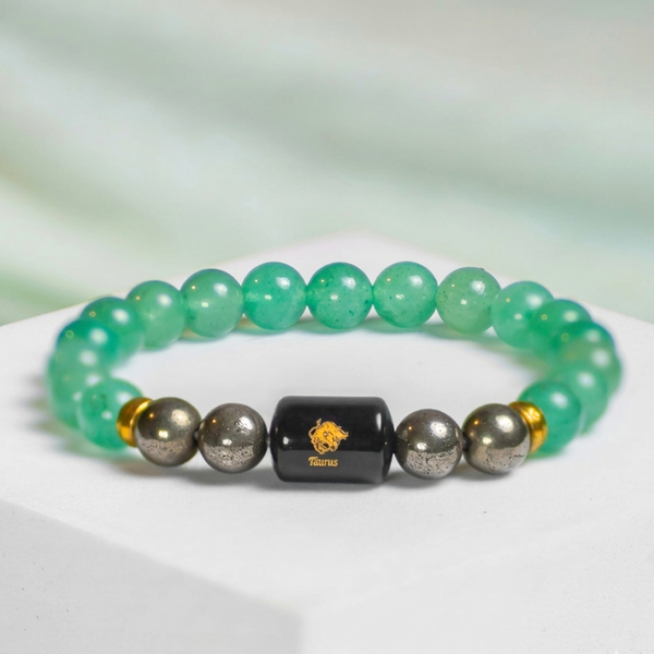 Taurus Zodiac Vrishabh Rashi Bracelet with Green Aventurine and Pyrite