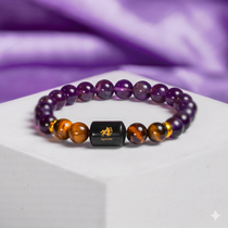 Sagittarius Zodiac Dhanu Rashi Bracelet with Amethyst & Tiger Eye