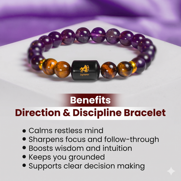 Sagittarius Zodiac Dhanu Rashi Bracelet with Amethyst & Tiger Eye