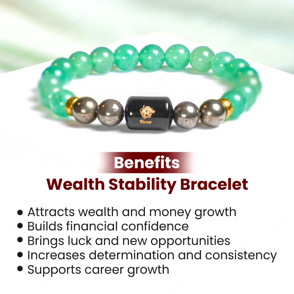 Taurus Zodiac Vrishabh Rashi Bracelet with Green Aventurine and Pyrite